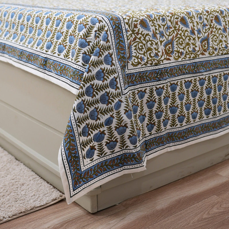 Fabdivine Pure Cotton Bedsheet Set – Handcrafted Comfort with Matching Pillow Covers, Hawamahel, Twin Flat Sheet