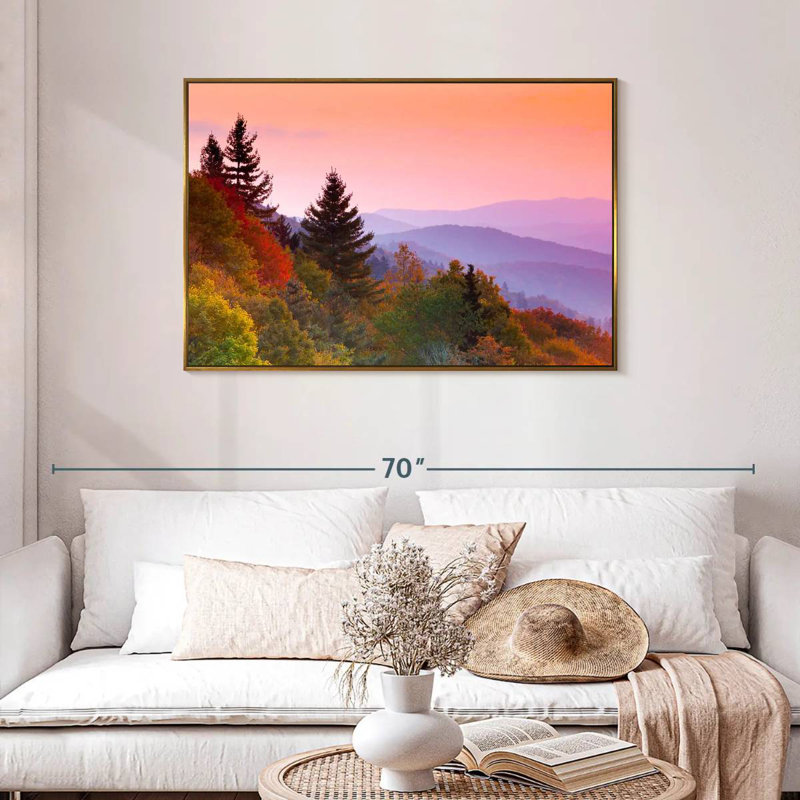 Automne lever de soleil, Cadre flottant doré, 43 po x 29 po