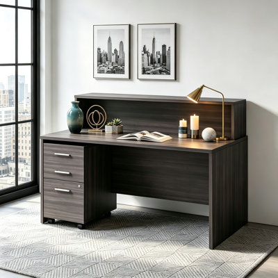 Crédence de bureau de 31,3 po de largeur, classeur latéral verrouillable avec armoire et tiroirs, support d'imprimante pour bureau personnel