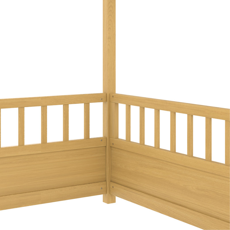 Lit de plancher pleine grandeur en pin naturel, conception de haute clôture pour l'intimité, lit de construction, matériau principal en bois de pin, et amusant