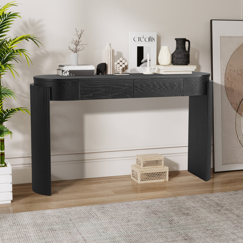 Console élégante avec 2 tiroirs et une conception cannelée pour le vestibule du vestibule, Noir