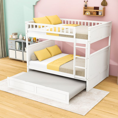 Elegant Full Over Full Wooden Bunk Bed With Twin Trundle And Convertibility Features
