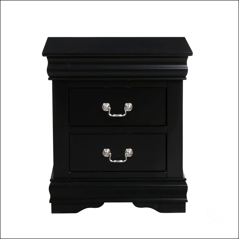 Traditional Classic 2-Drawers Nightstand, Black