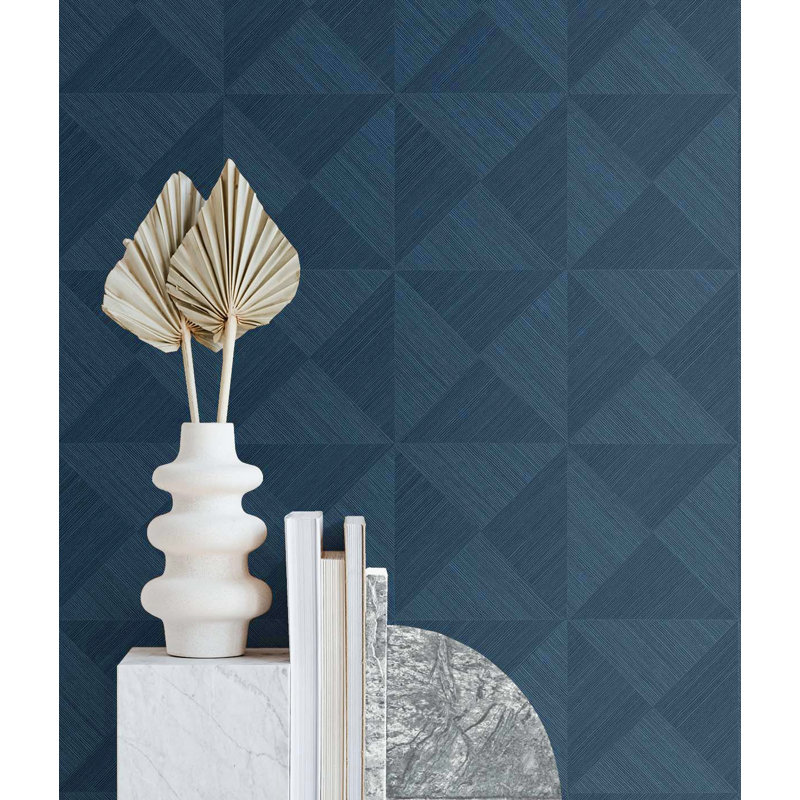 Geometric Vinyl Peel & Stick Wallpaper Roll, Denim Blue