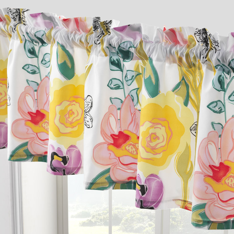 Greenland Home Fashions Watercolor Dream White Window Valance – 19" H Lined Polyester Curtain With 3" Rod Pocket And 2" Header, 84" W