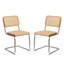 Ensemble de 2 chaises de salle à manger, chaises d'appoint latérales en rotin de velours avec pieds chromés, chaises rembourrées de style Mid-Century moderne Breuer