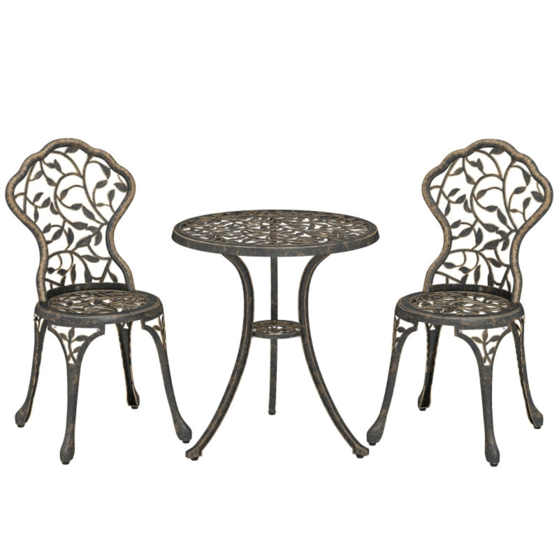 3 Pcs Aluminium Bistro Set Garden Furniture Dining Table Chairs Outdoor Seat Patio Seater Brown