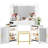 Panzarella Corner Makeup Vanity Set with Tri-Fold Lighted Mirror and Charging Station-1587679806