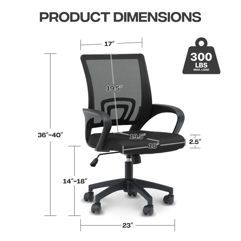 Chaise de bureau en filet, chaise de bureau d'ordinateur réglable, chaise de travail ergonomique pivotante avec roues et support lombaire