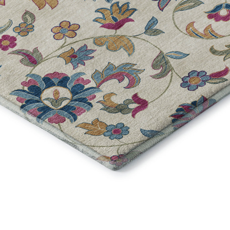 Tapis floral Goulven AMF1006 lavable à la machine de qualité supérieure, Rectangle 10 pi x 14 pi