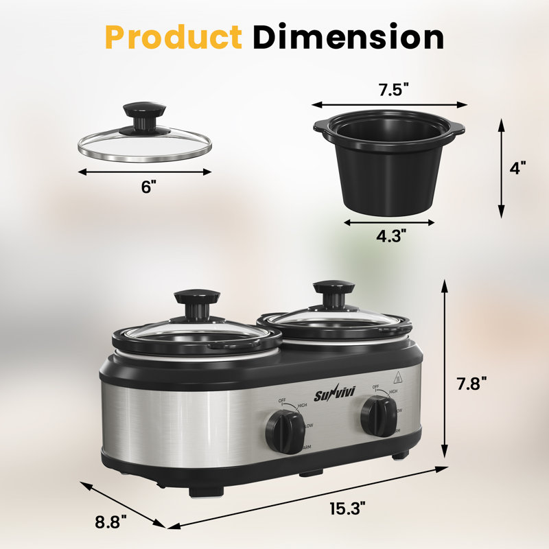 Sunvivi Dual Slow Cooker, 2x1.25Qt, Grey