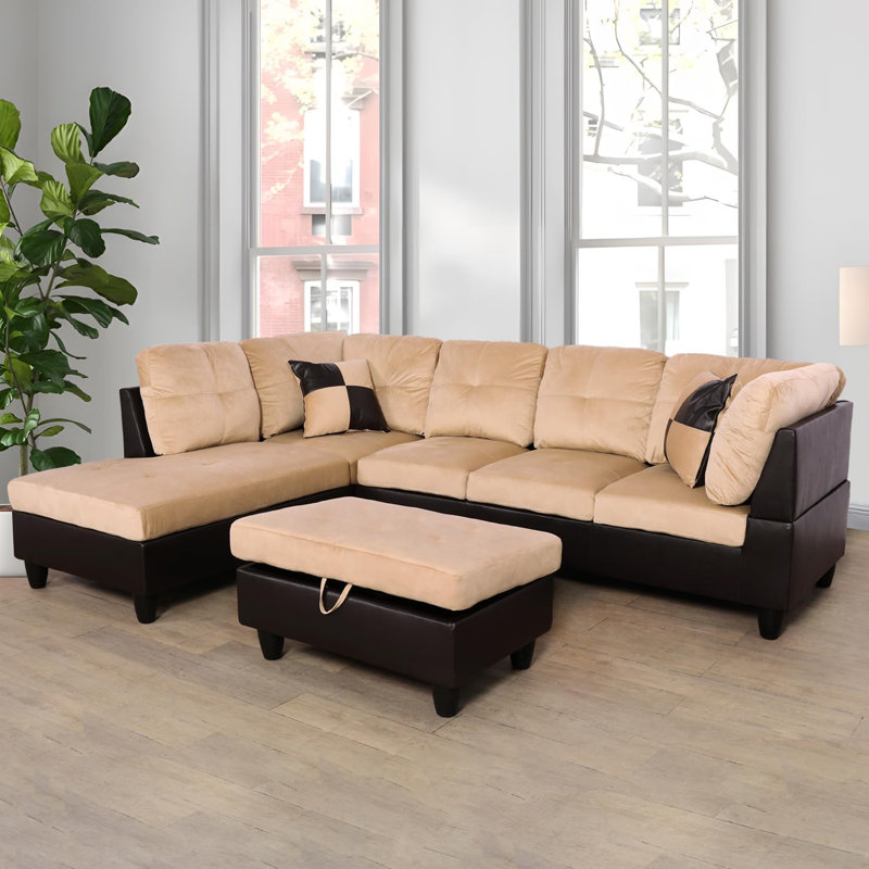 3-piece Lint Sectional Sofa, Left Hand Facing
