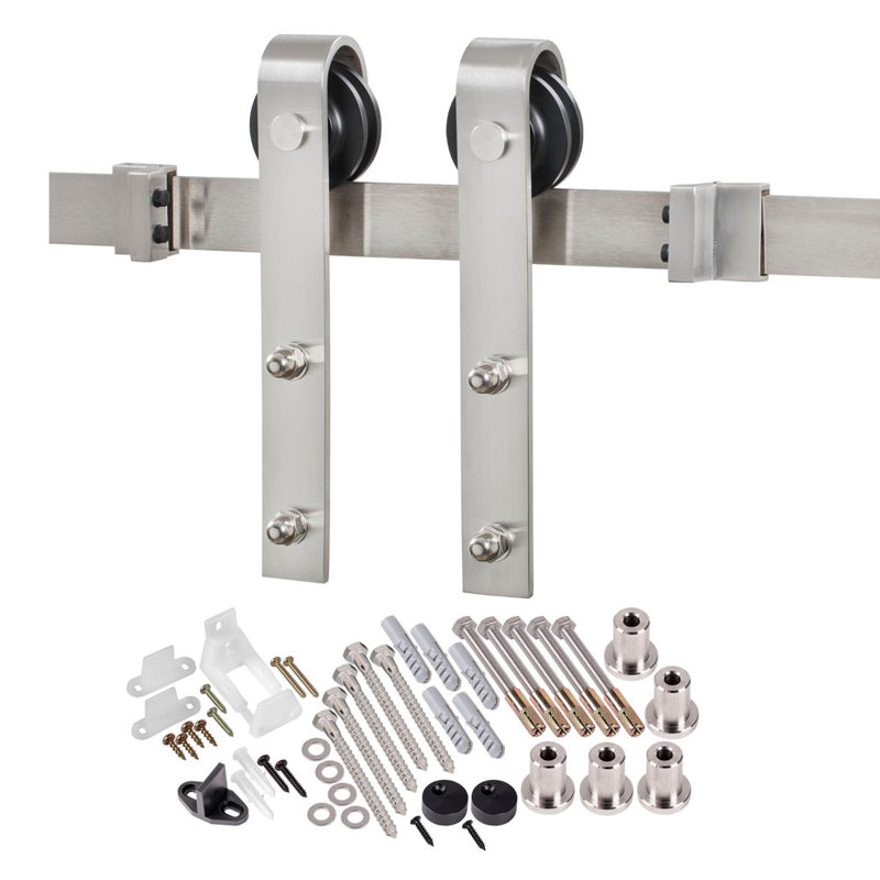 Stainless Steel 96" Bent Strap Flat Track Barn Door Hardware Kit