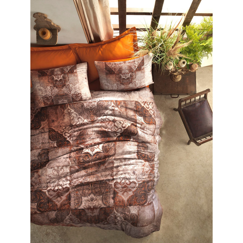 Ensemble de housse de couette 100% coton beige / brun Castellanos, 6 pièces
