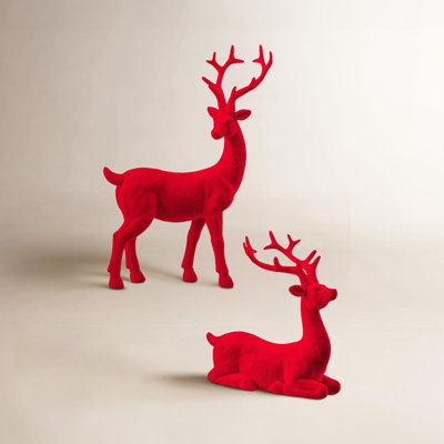 2-Piece Flocked Deer Figurine Set