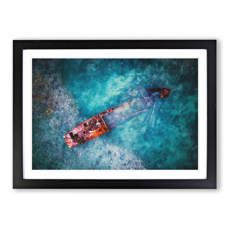 Wreck of a Boat - Picture Frame Graphic Art, 27cm H x 36cm W x 2cm D, Black Framed