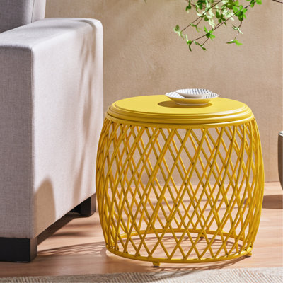Table d'appoint tendance en fer jaune mat, détail, 20,21 po x 20,21 po x 18,27 po, capacité de décoration de 20 lb renforcée, croissance en charge