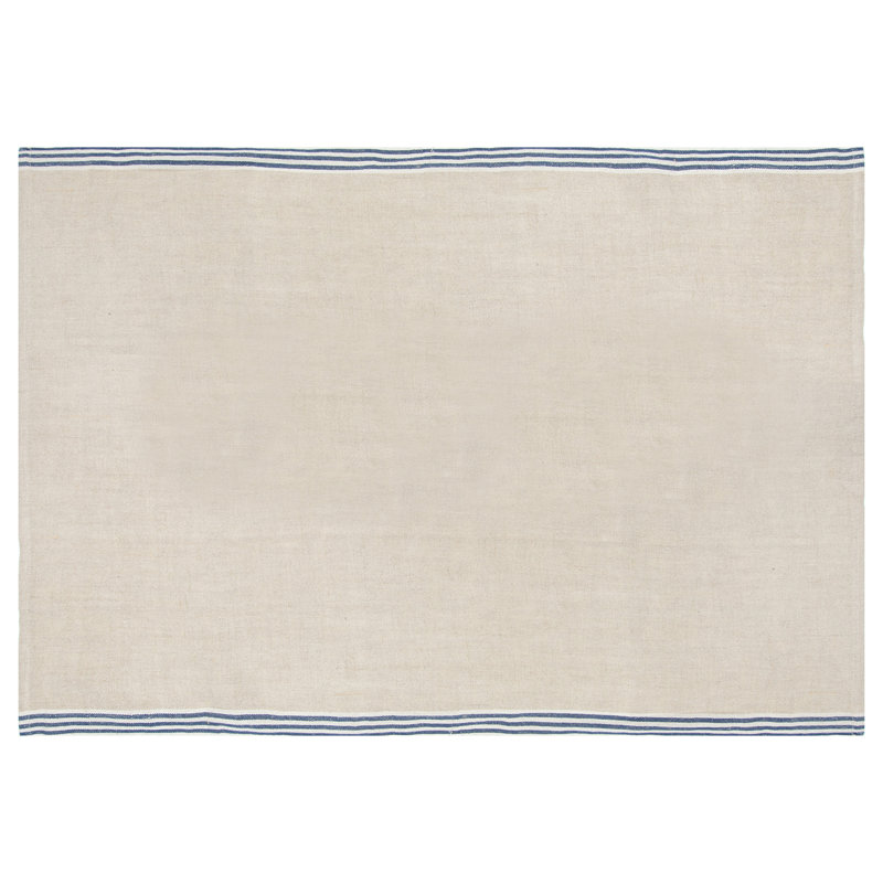 Alsace Striped Waffle Tea Towel, Natural/Blue