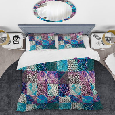 Multicolore patchwork ethnique - ensemble de housse de couette abstrait - microfibre de polyester