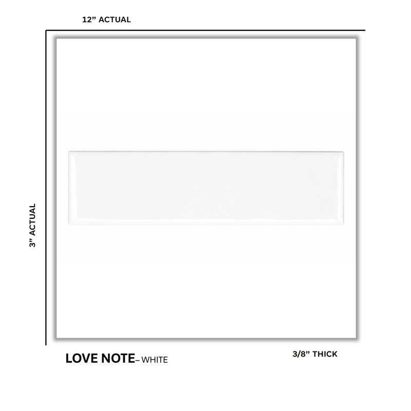 Love Note 3" x 12" Ceramic Wall Tile, White