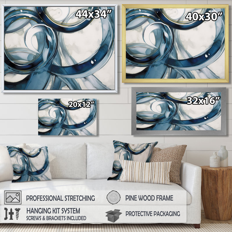 Tourbillon bleu - art abstrait spirale moderne, H 12 po x l 20 po x P 1 po, Toile avec cadre flottant noir