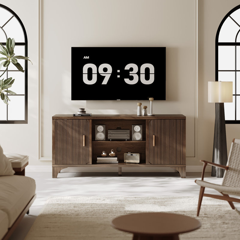 Mid Century Modern Tv Stands For Living Room, Boho Media Console For Bedroom, Tv Entertainment Center With Storage, Wood Television Cabinet
