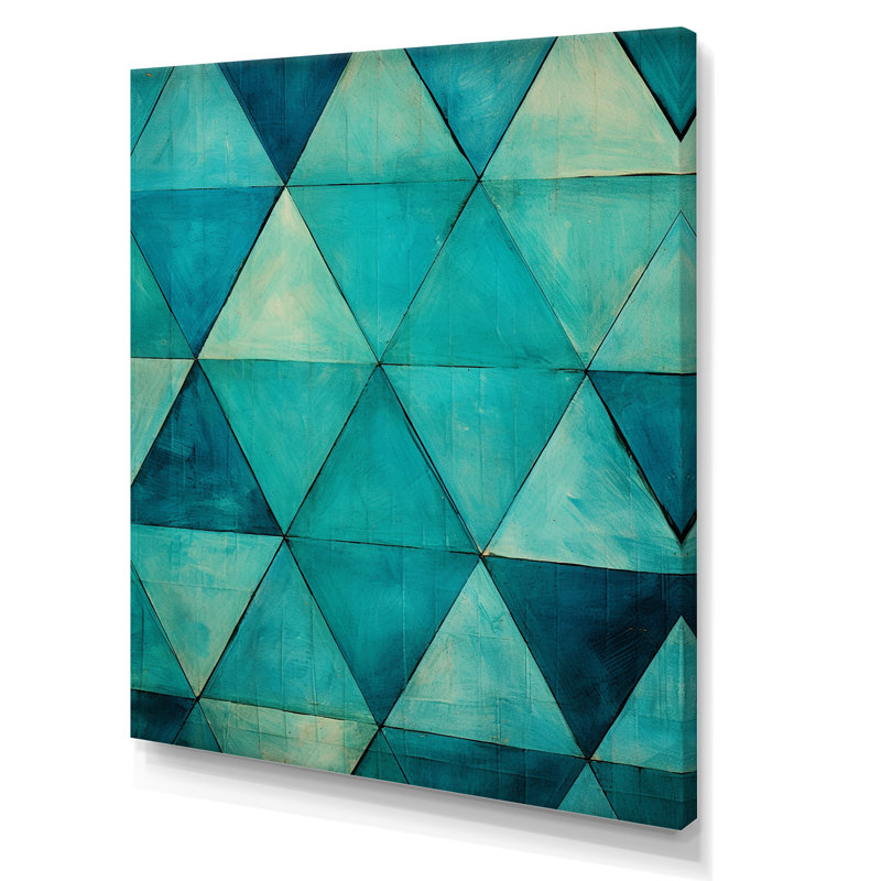 Triangles turquoise sur toile, H 20 po x l 12 po x P 1 po, Toile tendue