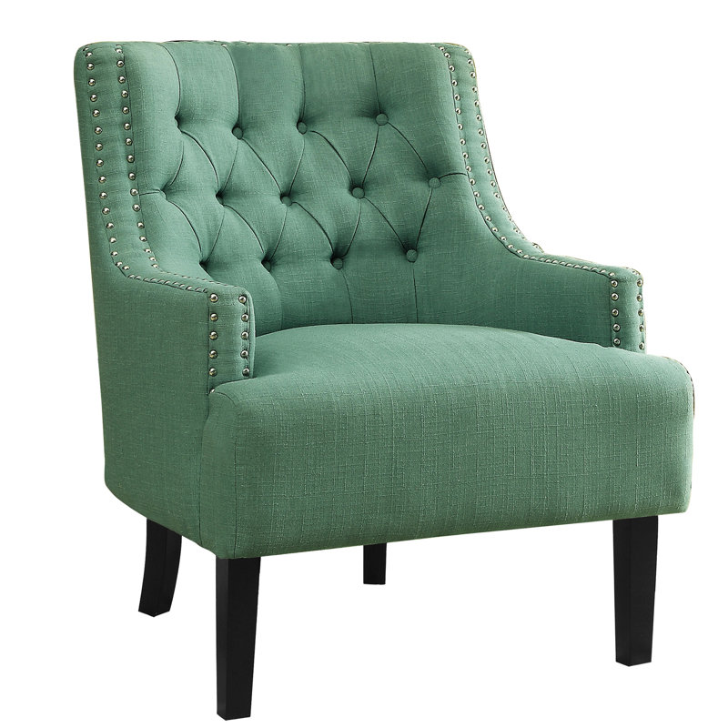 Chaise d'appoint moderne et moderne, tissu texturé bleu sarcelle, dossier capitonné, tissu en bois massif, structure, salon