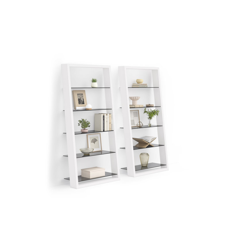 Eileen Blanc 74" H x 34.25 W Ladder Bookcase, Satin White
