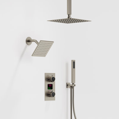Système de douche numérique à double pomme de douche, robinet de douche à pluie de plafond de 12 po avec douche à main
