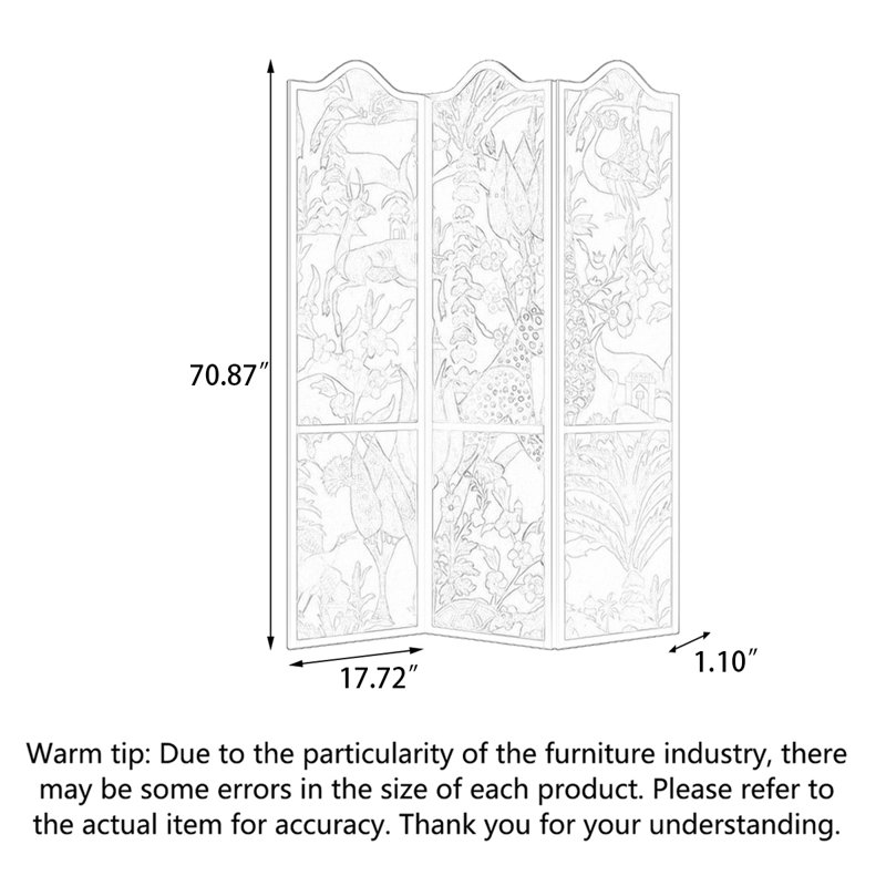 17.72 " W x 70.87 " H 3 - Panel Solid Wood Folding