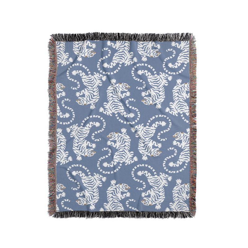 Jeté en mélange de coton Leonard Tiger, Bleu clair / blanc cassé, L 60 po x l 50 po