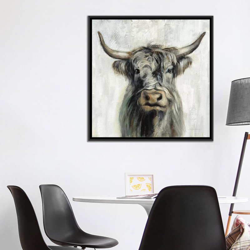 Highland Cow by Silvia Vassileva - Painting, No Mat, Black Framed, 12" H x 12" W x 1.5" D