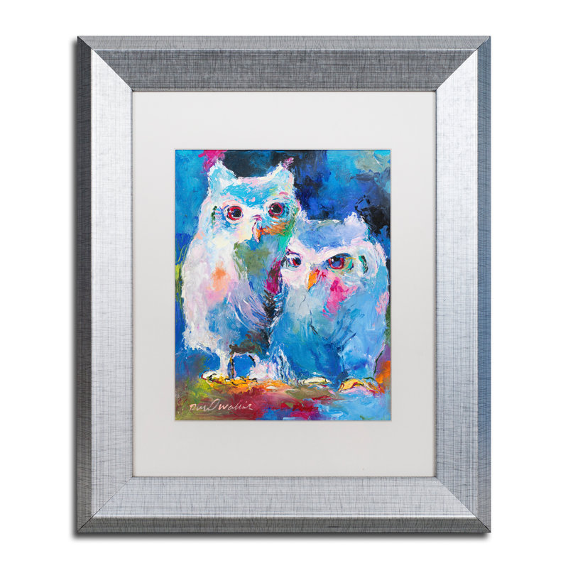 « owls », reproduction sur toile, H 14 po x l 11 po x P 0,5 po, Cadre argenté, Blanc