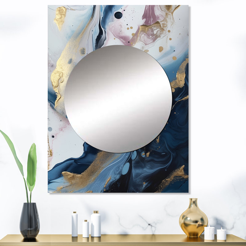Esterley Enigmatic Stones II - miroir mural décoratif en marbre bleu et blanc, art moderne imprimé, 40 po x 30 po
