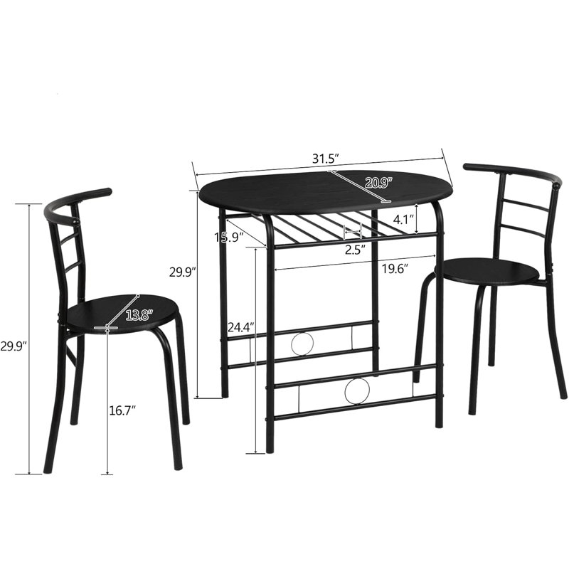 Ensemble de salle à manger en fer noir et panneau de fibres à densité moyenne avec plateau ovale, 1 ensemble