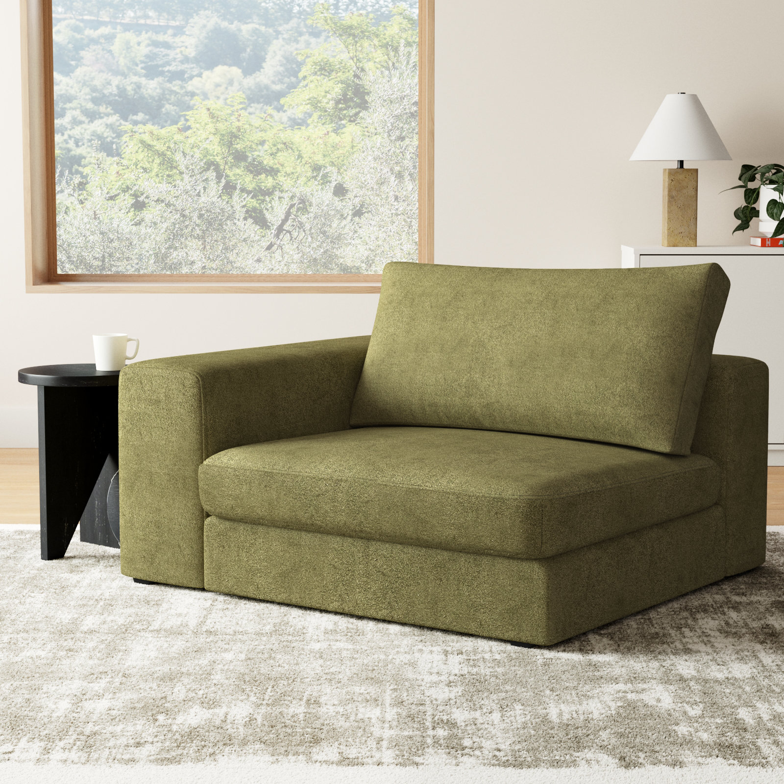 Ojai 50" Wide One Arm Chair, Green Chenille