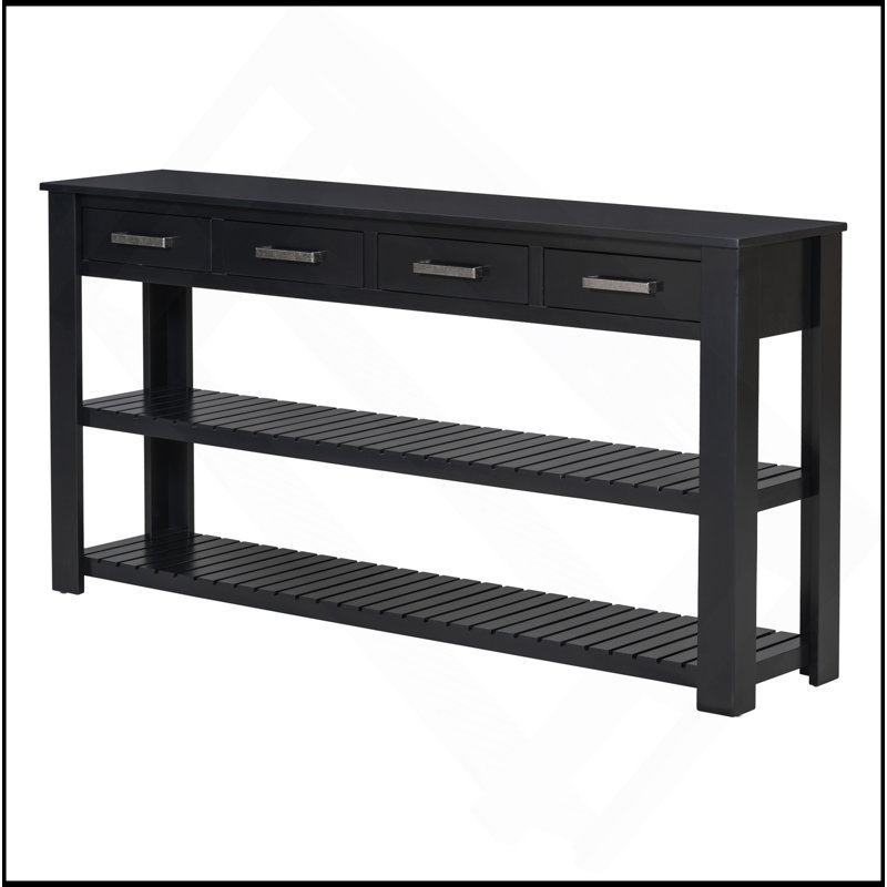 Élégante console avec 4 tiroirs et 2 tablettes, idéale pour les vestibules et les salons., Noir