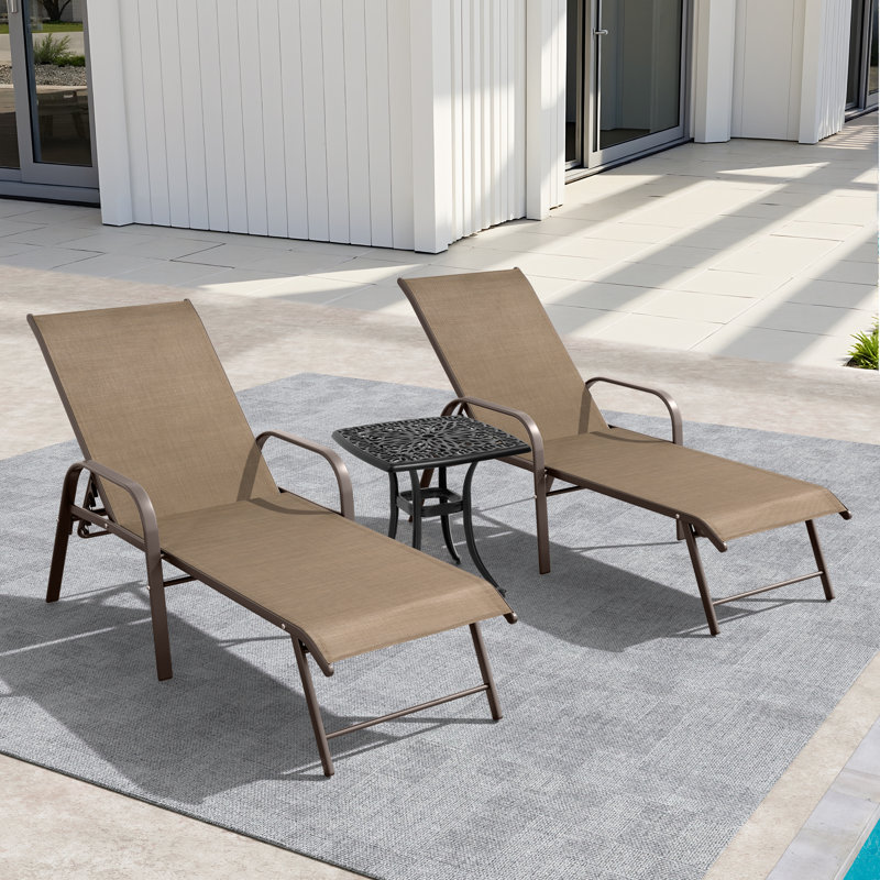 Aluminum Outdoor Chaise Lounge With Square Table, Brown