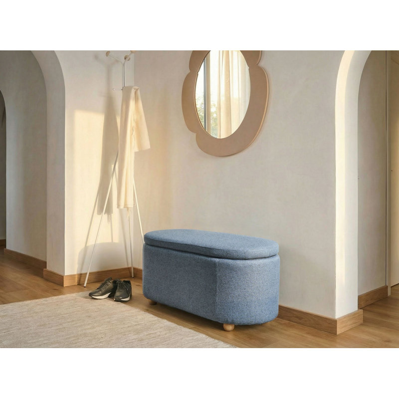 Fabric Upholstered Storage Bench, Blue