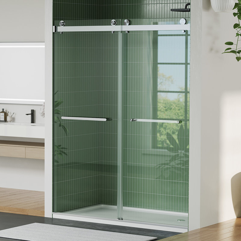 60 po x 74 po Porte de douche coulissante double porte de baignoire en verre trempé Nickel brossé, Silver