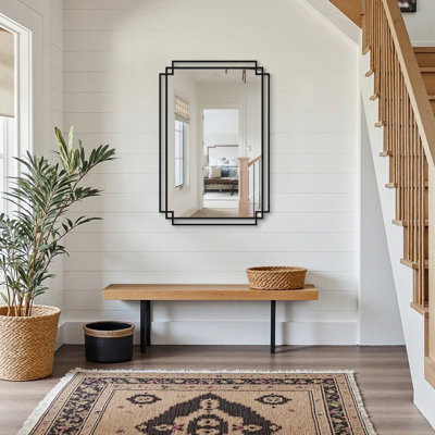 24X36 Modern Vanity Mirror With Shelf, Large Black Framed Decorative Wall Mirror For Bathroom, Bedroom, And Living Room | Gift Idea