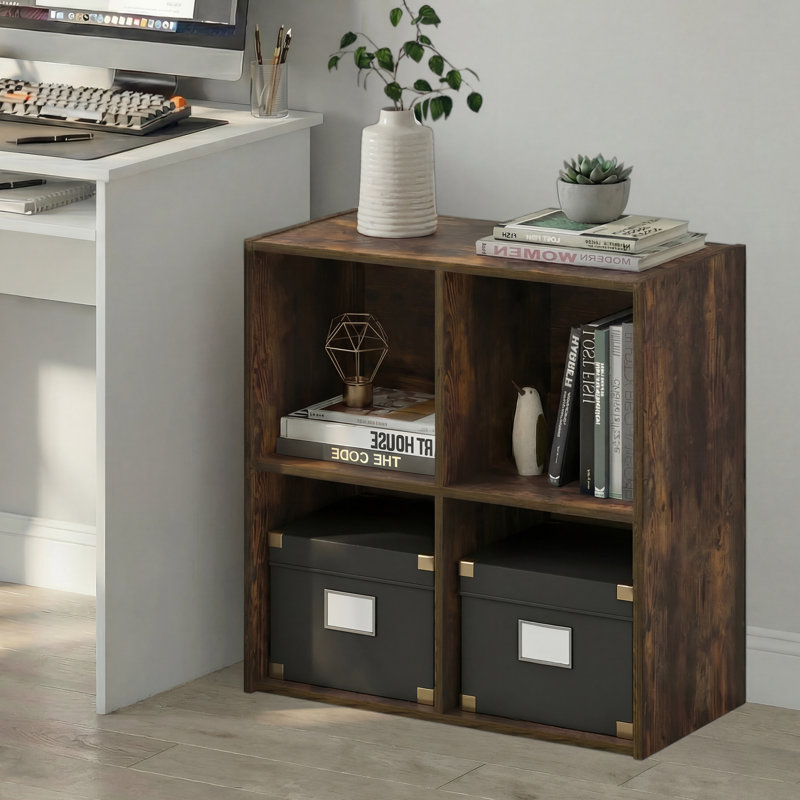 Anzalone Cube Bookcase, (4 Shelves) 24.17" H x 24.02" W x 11.61" D, Amber Pine