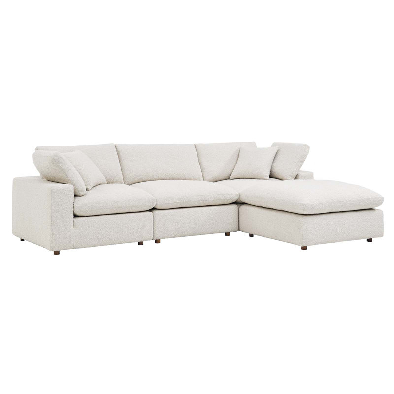 Modway Commix Down Filled Overstuffed Boucle Fabric 4-Piece Sectional Sofa, Ivory 
