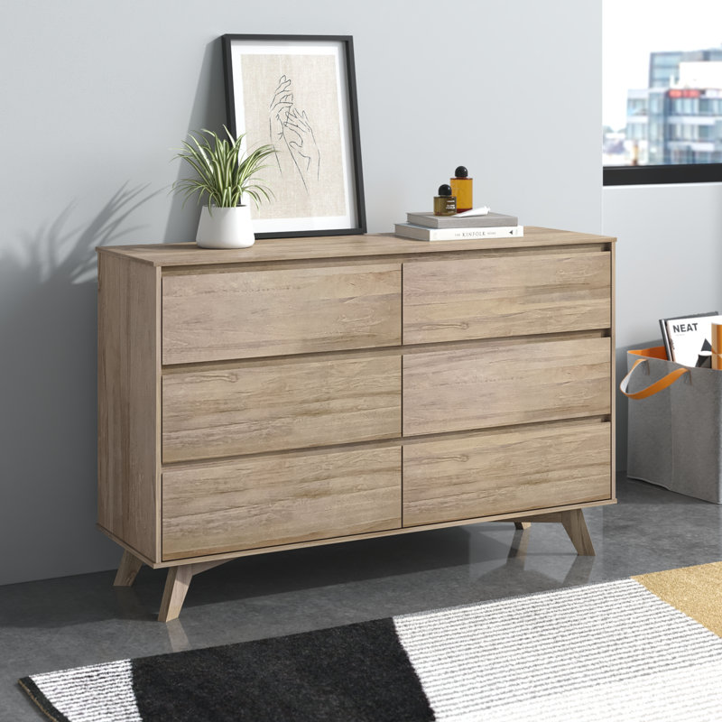 Brubaker 6" W Solid Wood Double Dresser, Blond