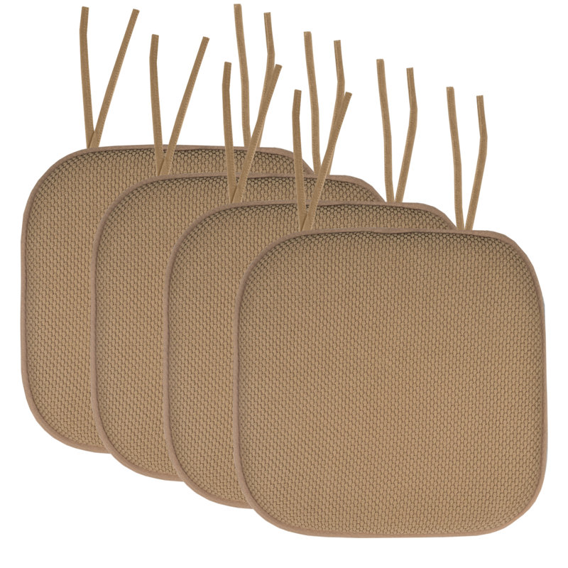 Honeycomb Memory Foam Non-Slip 16" x 16" Chair Cushion Pad with Ties, Taupe, 4