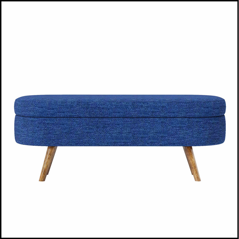 Oval Fabric Storage Ottoman With Rubber Wood Legs, Perfect For Extra Seating And Organized Living Spaces