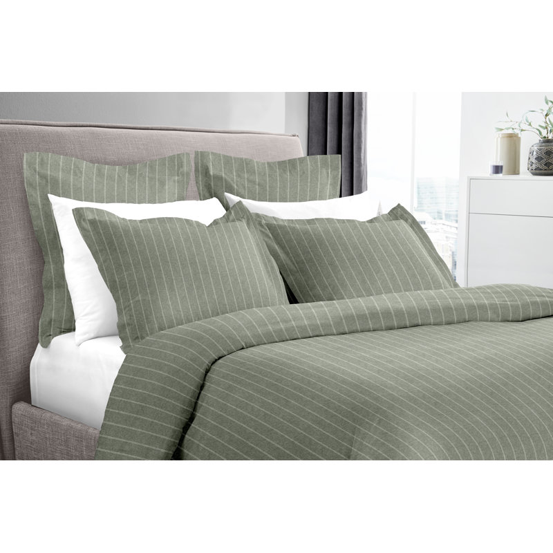 Duvet Cover Set, Queen Duvet Cover + 2 Shams, Agave Green Stripe