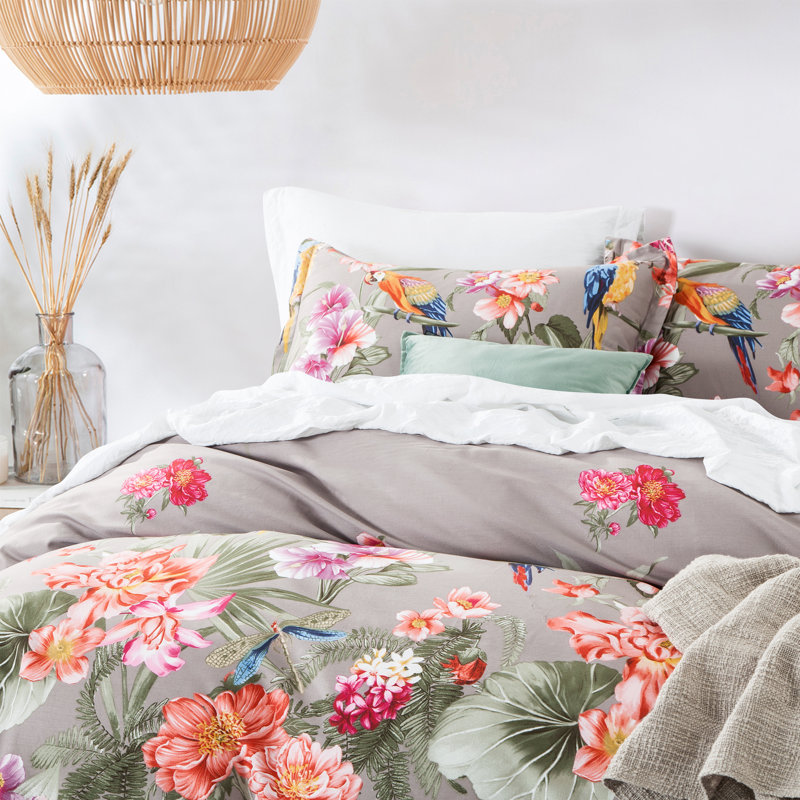Egyptian-Quality Cotton Sateen Floral Duvet Cover, Twin Duvet Cover + 1 Pillow Case