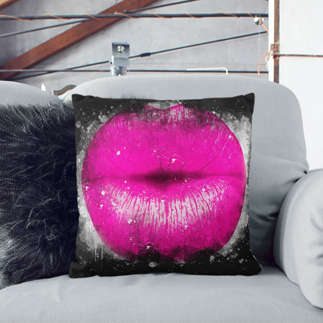 Hot Pink Lips Paint Splash Cushion with Filling